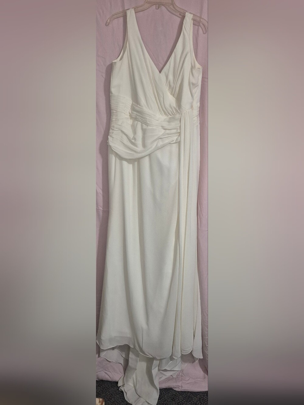 Pleated Chiffon V Neck Tank Wedding Dress